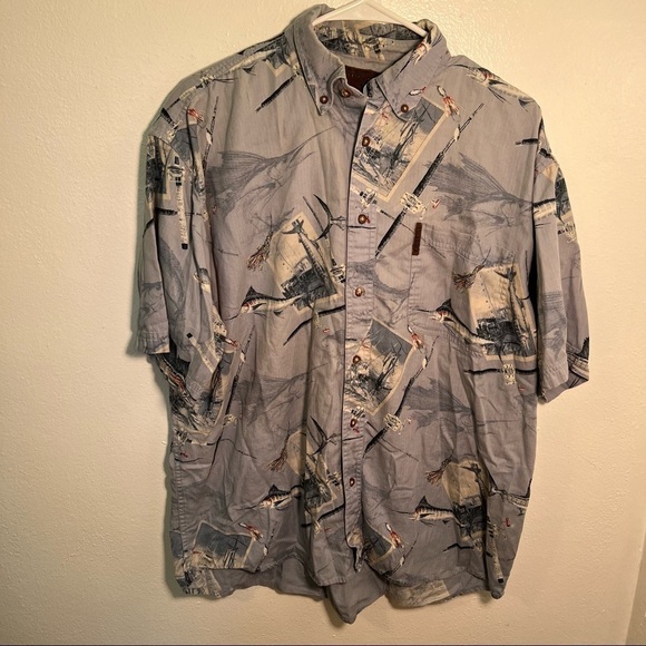 North River Short Sleeve Button Down Shirt Blue Fishing - Picture 2 of 11